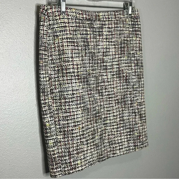 J Crew Tweed Skirt Women 8 White Multicolor Pencil Straight Lined Career Midi - Picture 2 of 8